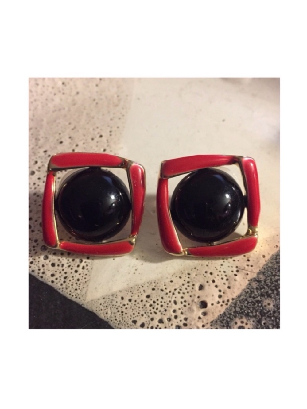 Vintage Enameled ‘Orbit’ Earrings in Red and Black